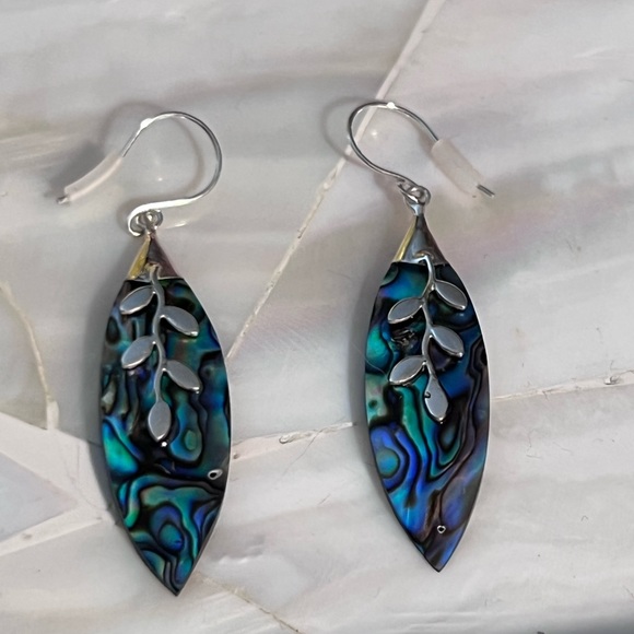 Abalone Shell Drop EARRINGS in 925 Sterling Silver - Picture 1 of 7